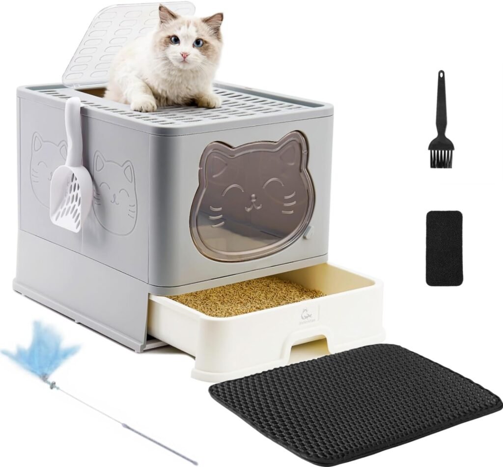 Kattenbak met gesloten kap en ontgeurende lade, opvouwbaar en ruimtebesparend ontwerp
