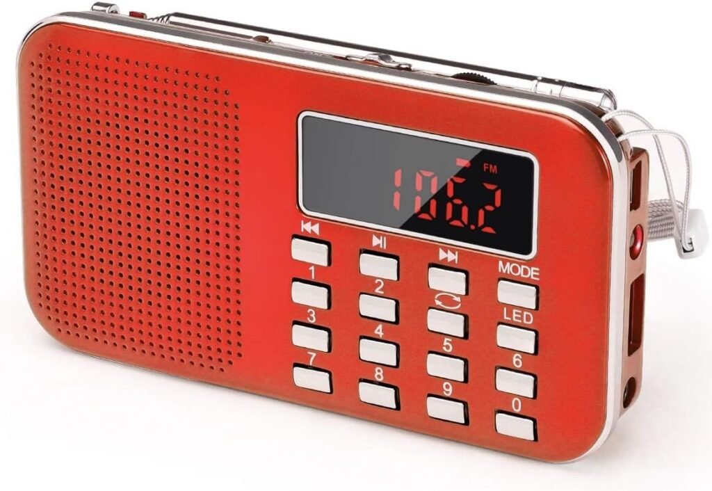 Draagbare AM/FM radio met 1200mAh accu, USB, SD, AUX en verlichting