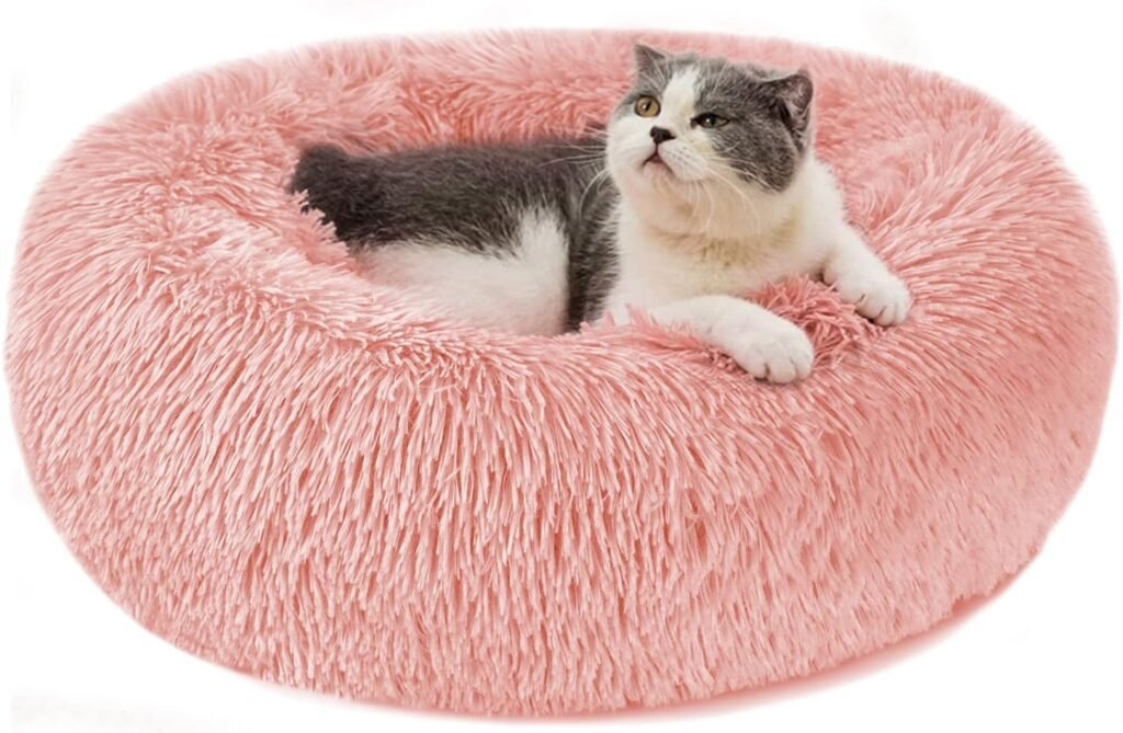 Fluffy hondenbed van zacht pluche in roze, maat S, voor honden en katten