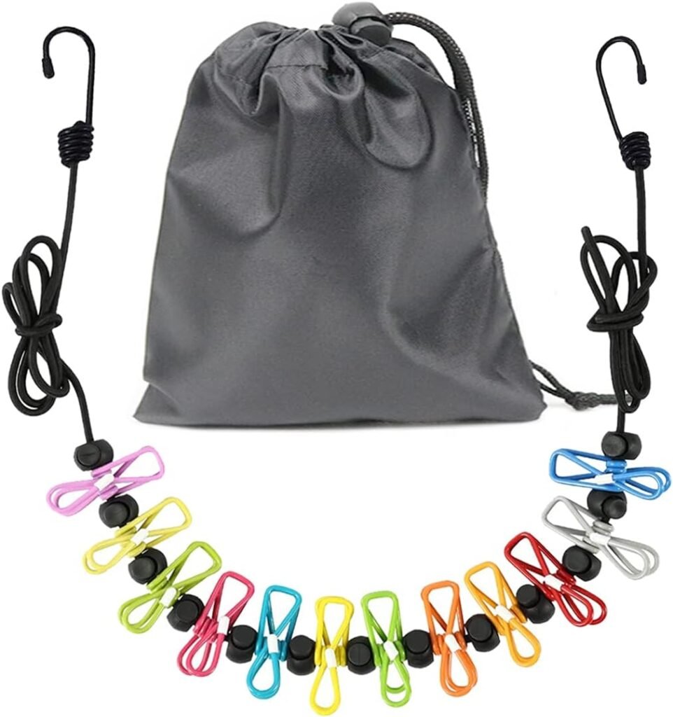 Uittrekbare waslijn met 12 kledingclips voor reizen en kamperen