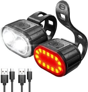 Fietslampjes Set – Oplaadbare Fietsverlichting met USB – Voor- en Achterlicht – Zwart Aluminium, 2 Stuks