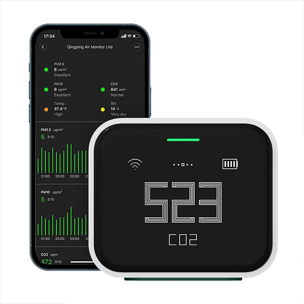 Luchtkwaliteitssensor met Wi-Fi voor CO2, PM2.5, PM10, temperatuur en vochtigheid binnenshuis
