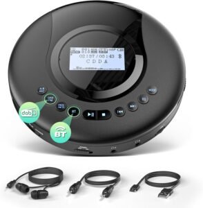 Draagbare CD-speler met DAB/FM-radio – Bluetooth Discman met Audioboekfunctie – Anti-schokbescherming – 2000mAh Batterij