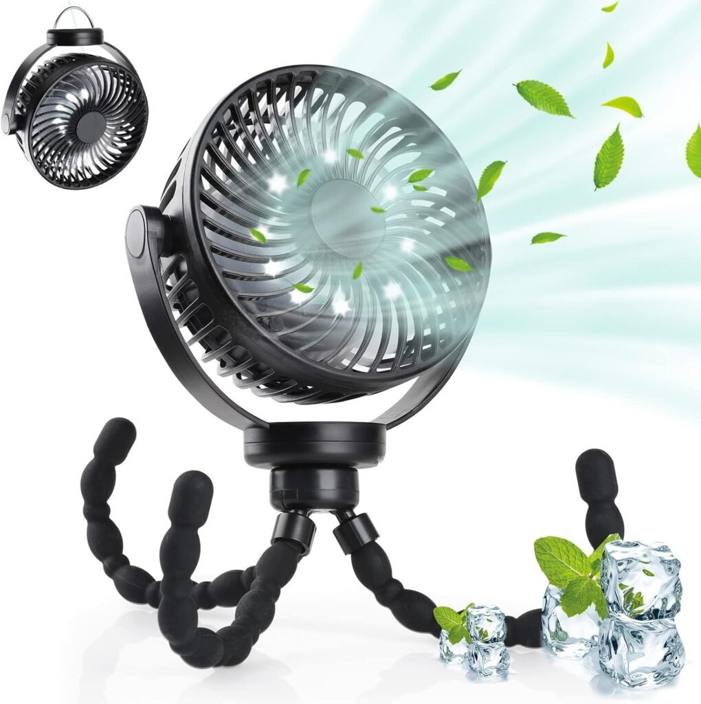 USB ventilator 5200 mAh met LED-verlichting zwart