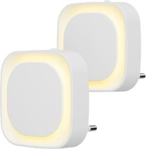 Stopcontact nachtlampje met schemersensor, set van 2, warm wit LED-lampje