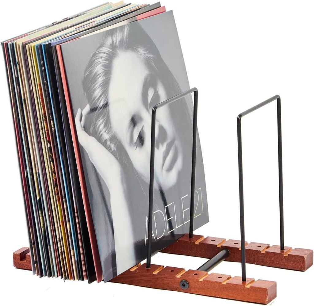 Houten LP opbergbox voor vinylplaten met 50 plaatsen, LP rek en platenhouder voor bureau of woonkamer