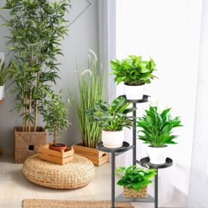 Metalen plantenstandaard met 4 niveaus voor bloempotten, geschikt voor binnen en buiten in tuin, balkon of woonkamer