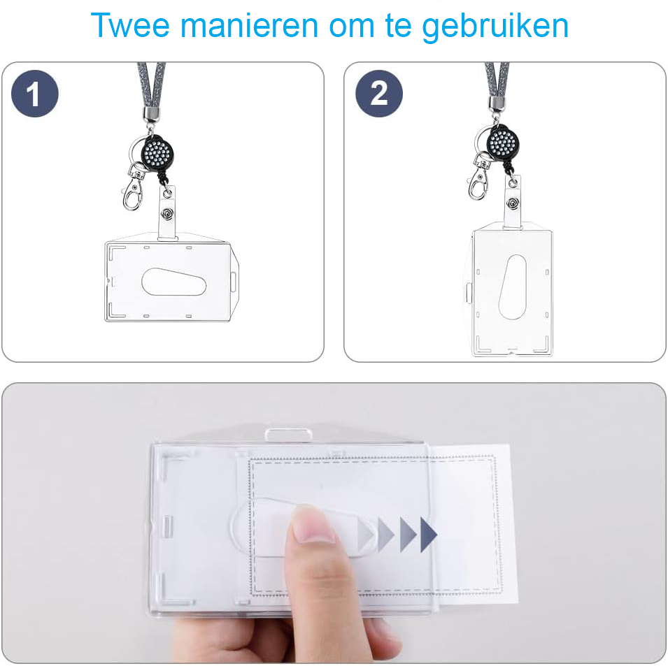 Transparante kaarthouder met lanyard en sleutelhanger voor ID badge