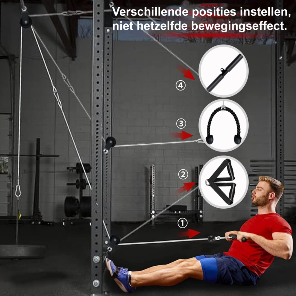Kabelstation Fitness Set - Pulley Kabelsysteem voor Krachttraining - Biceps, Triceps, Schouders en Rug - Thuis Fitness