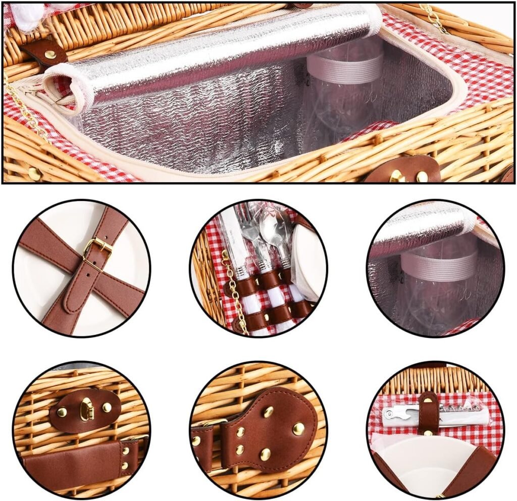 Picknickmand set voor 4 personen met geïsoleerde koeltas en bestekset