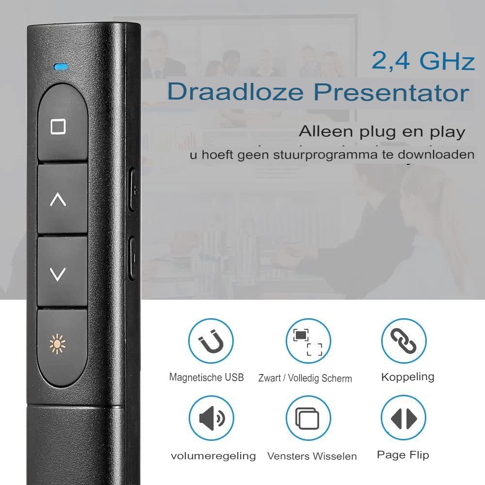Draadloze presentatie clicker met USB dongle en 30 meter bereik voor PowerPoint-presentaties