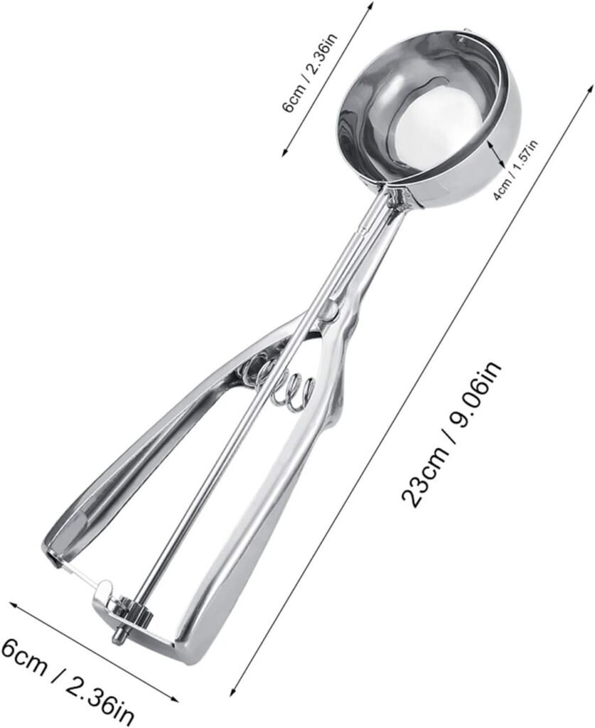 Roestvrijstalen cupcake schep met antisliphandvat, ijsschep met trigger, 4 cm cookie lepel