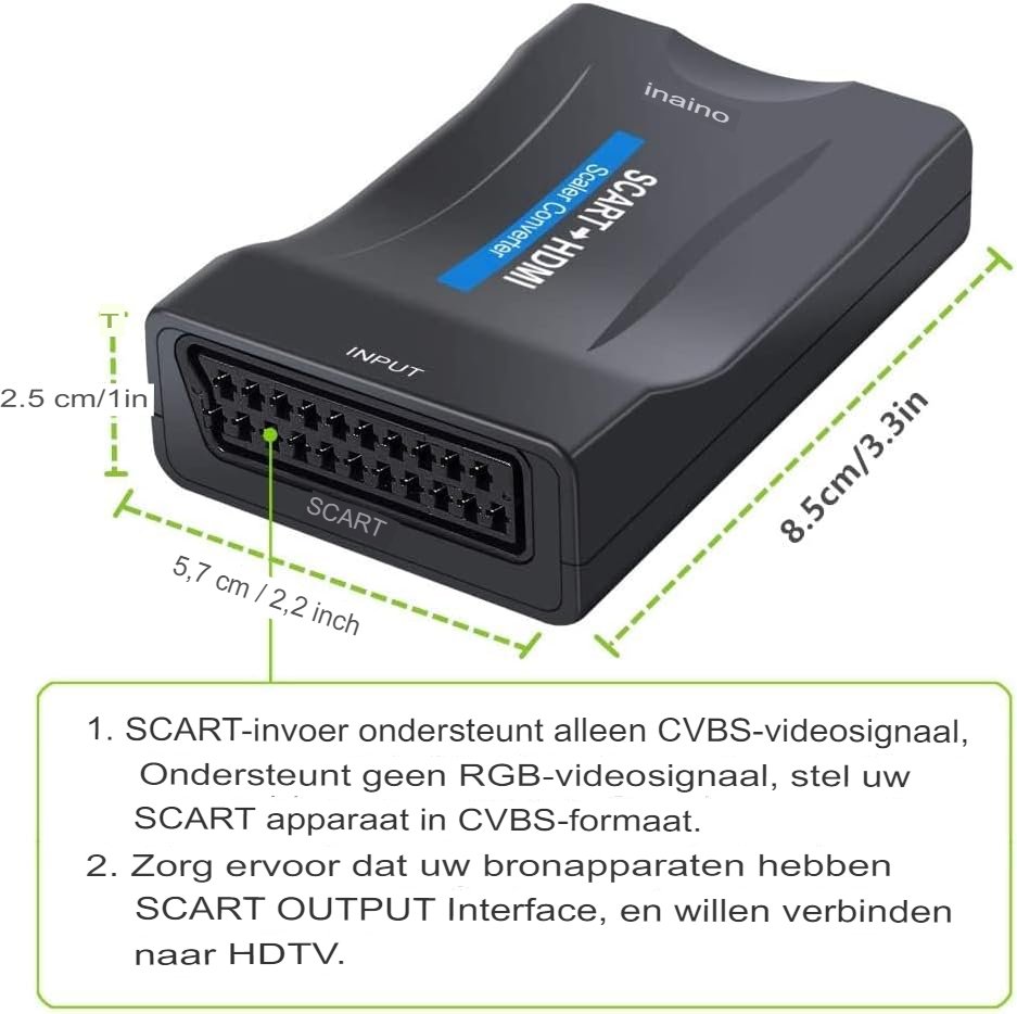 SCART naar HDMI Converter 1080p - SCART HDMI Adapter - Audio Video Signaalomzetter - Plug & Play voor TV, Monitor en Projector