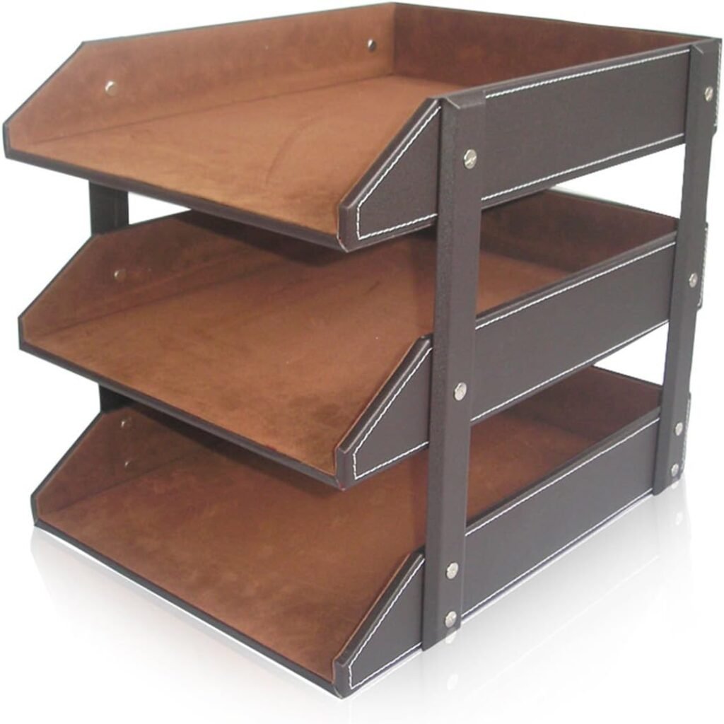 Leren Brievenbakje met Lades - Bureau Organizer voor A4 Documenten - Documenthouder - Bureauaccessoire