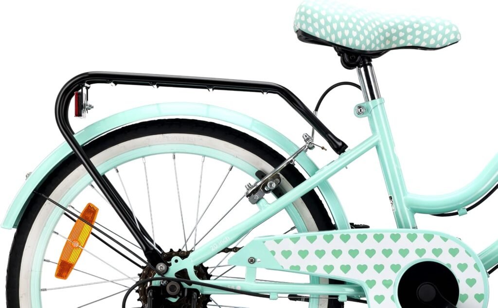 Meisjesfiets 20 inch met 6 versnellingen, V-brake remmen, bagagedrager en reflectoren