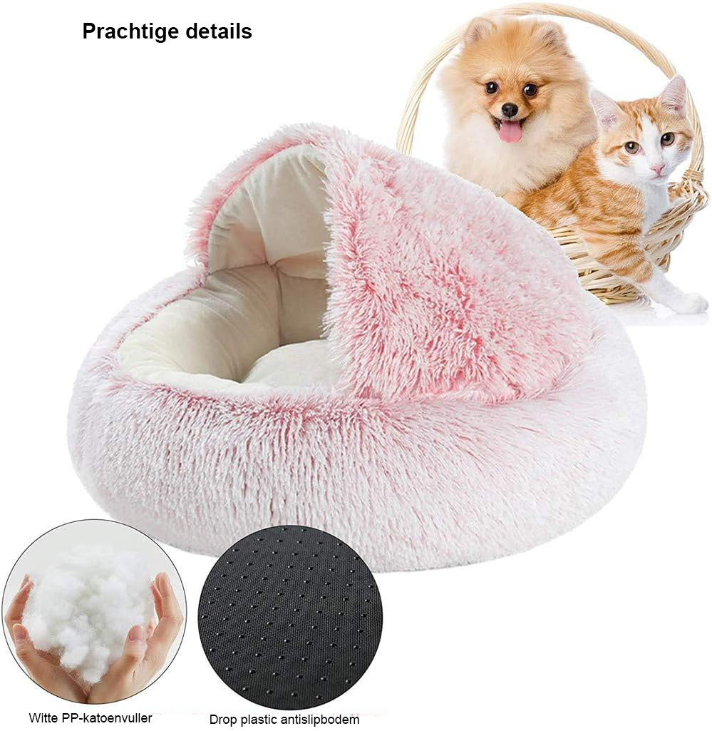 Koffiebruin kattenbed 50 cm met gravende functie en anti-slip onderkant