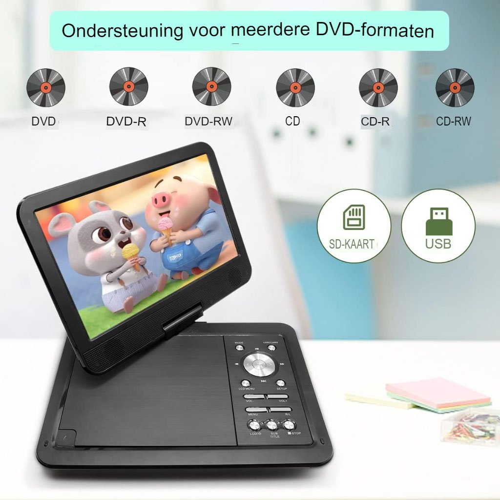 HD zwenkscherm voor auto met stereoluidsprekers en ondersteuning voor diverse mediaformaten