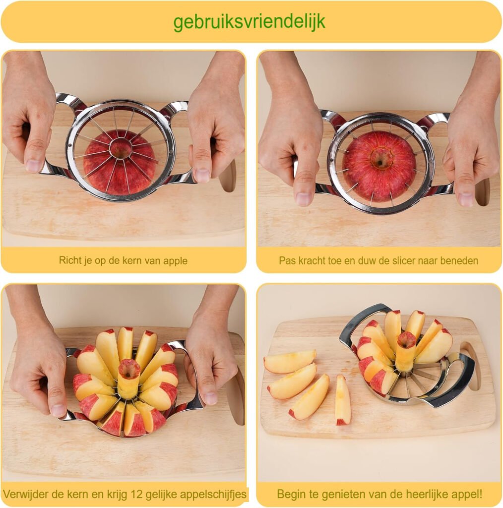 “Roestvrijstalen appelsnijder met scherp mes voor eenvoudig appels snijden”