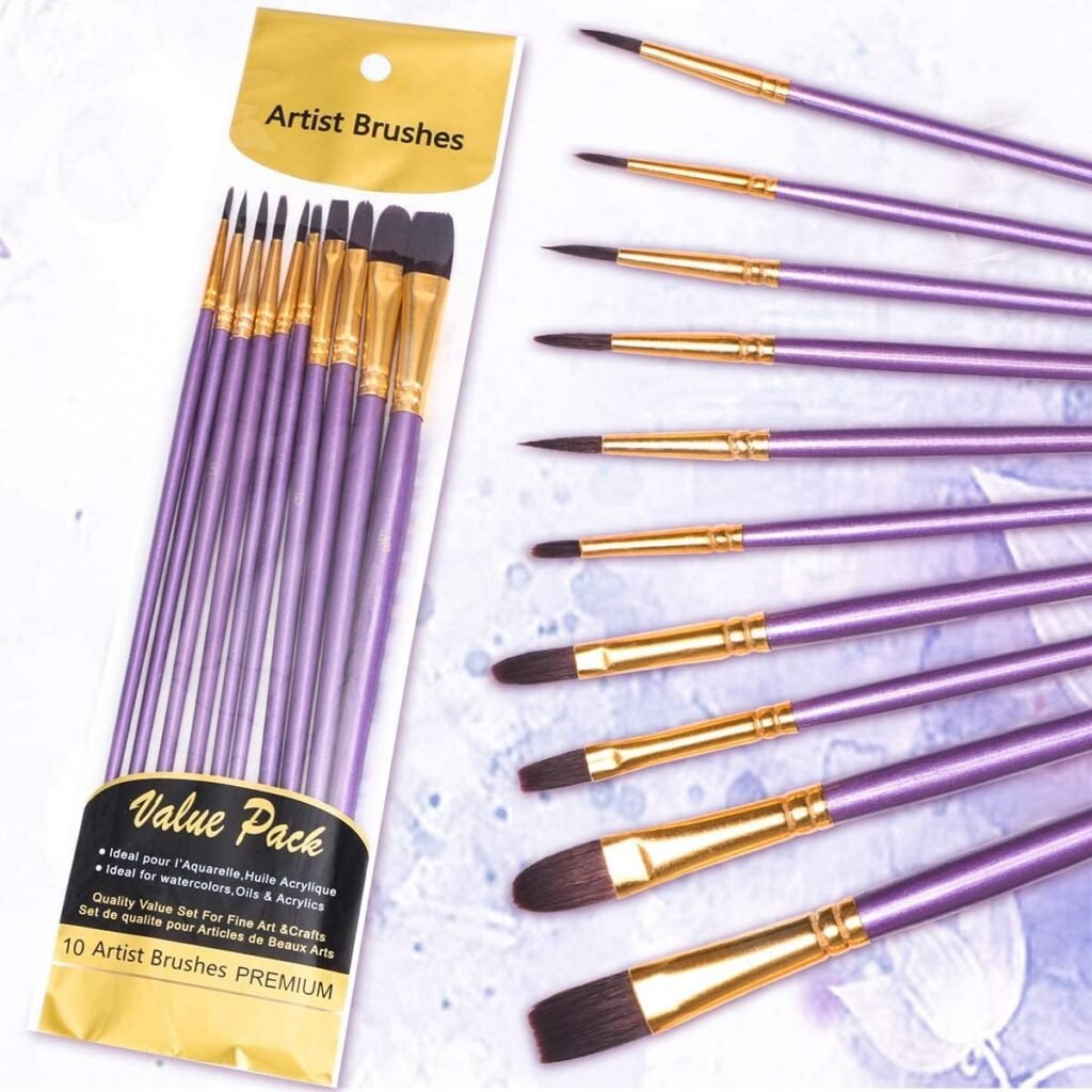 10-delige schilderpenselen set voor aquarel en acrylverf met houten handvatten
