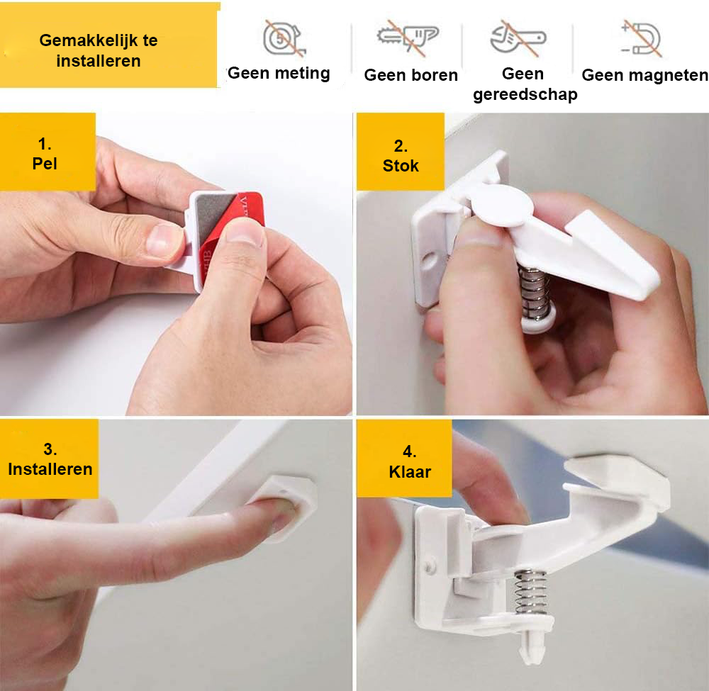 Veiligheidssloten voor Kastjes en Laden - Set van 12 - Kinderbeveiliging zonder Boren - Discreet en Onzichtbaar Design