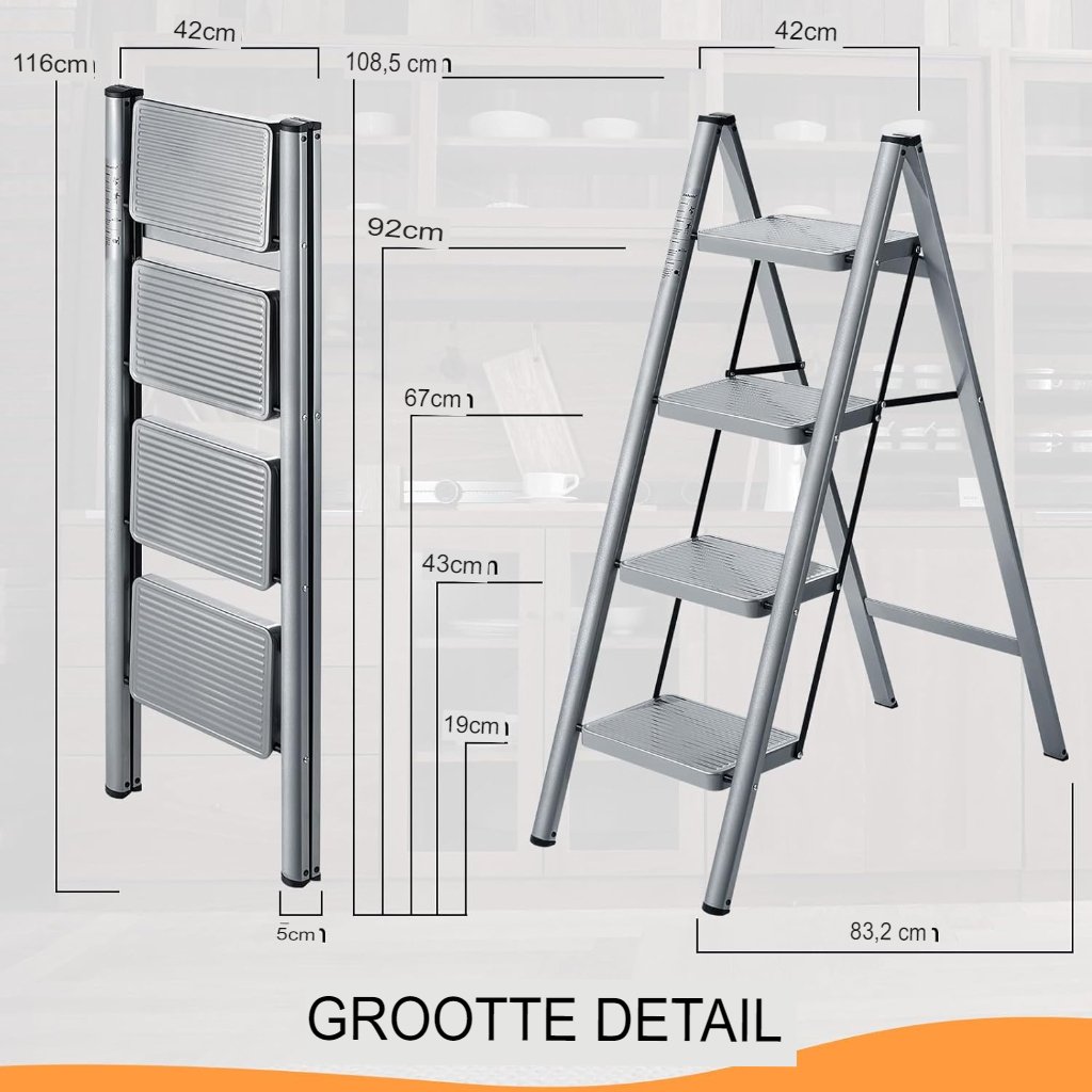 Inklapbare Vouwladder - Opstapkruk voor Thuisgebruik - Lichtgewicht Aluminium - Compact en Draagbaar met Antislip Ontwerp