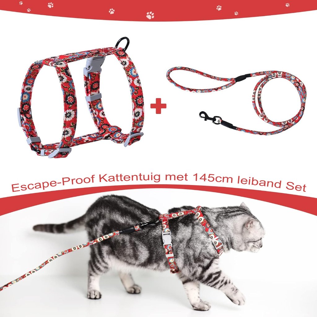 Verstelbaar Kattenharnas met Touwlijn - Kattenriem voor Veilige Wandelingen - Verstelbaar Harnas voor Katten - 145 cm