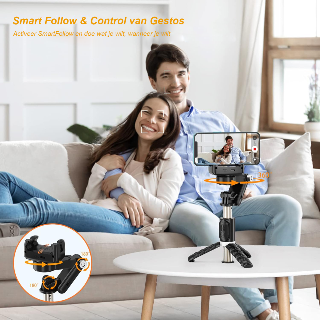 Smartphone Gimbal - 2-Assige Stabilisator met Bluetooth - Anti-Shake voor Vloggen en Videografie - Zwart, 240 g