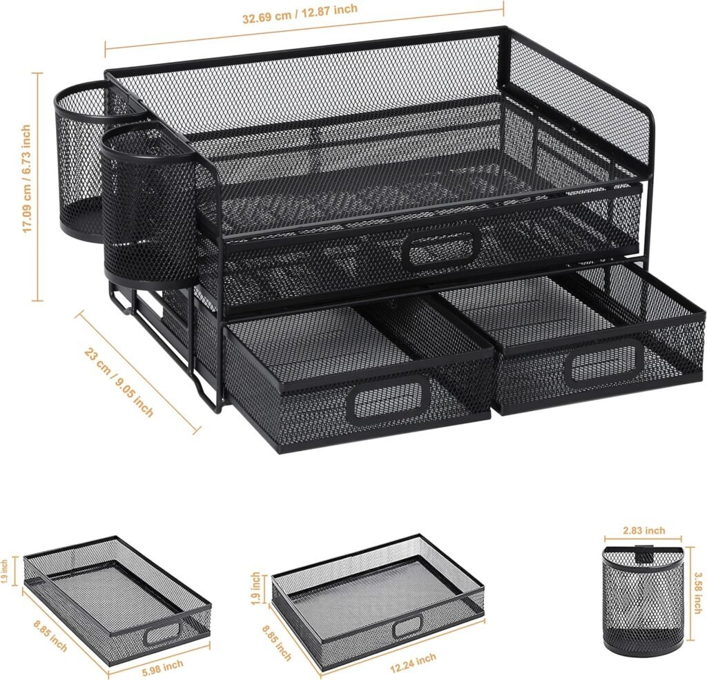 Desktop organizer zwart met meerdere vakken voor documenten en kantoorbenodigdheden