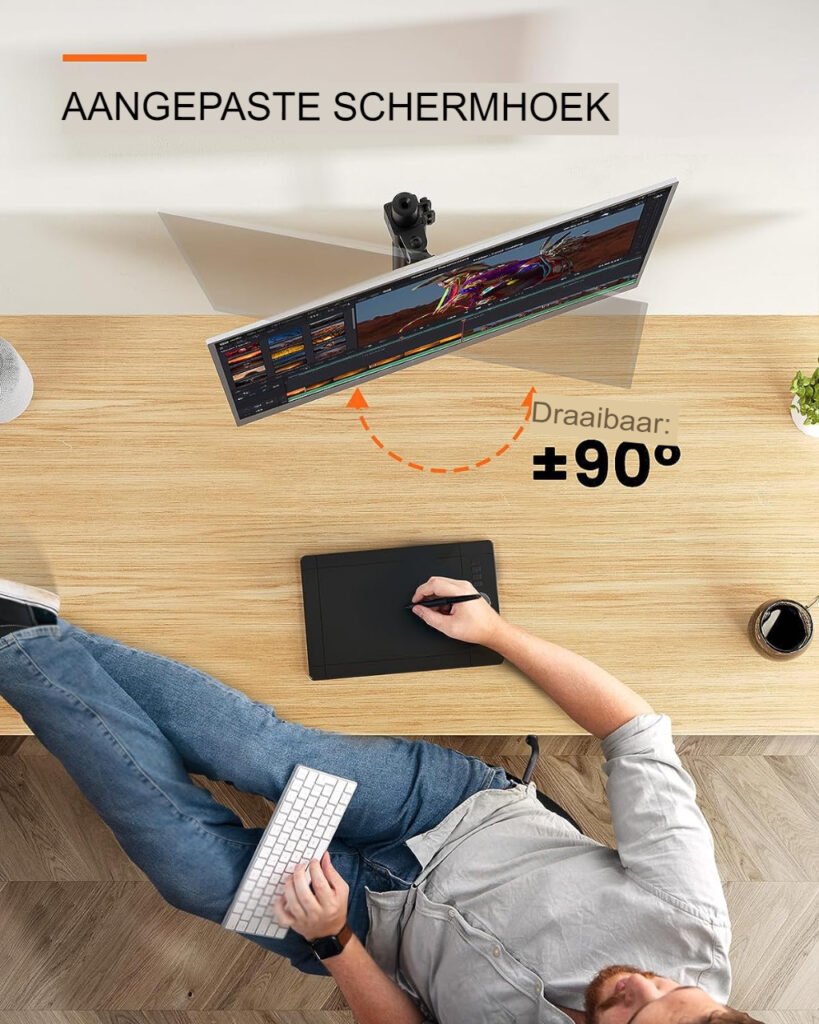 Verstelbare monitorstandaard met arm voor bureau en optimaal kijkcomfort