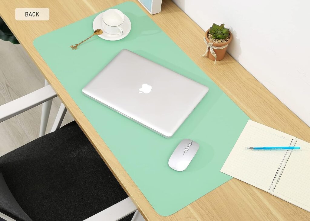 Lichtblauwe en oranje bureau-onderlegger van PU-leer, dubbelzijdig en antislip, 90 x 43 cm