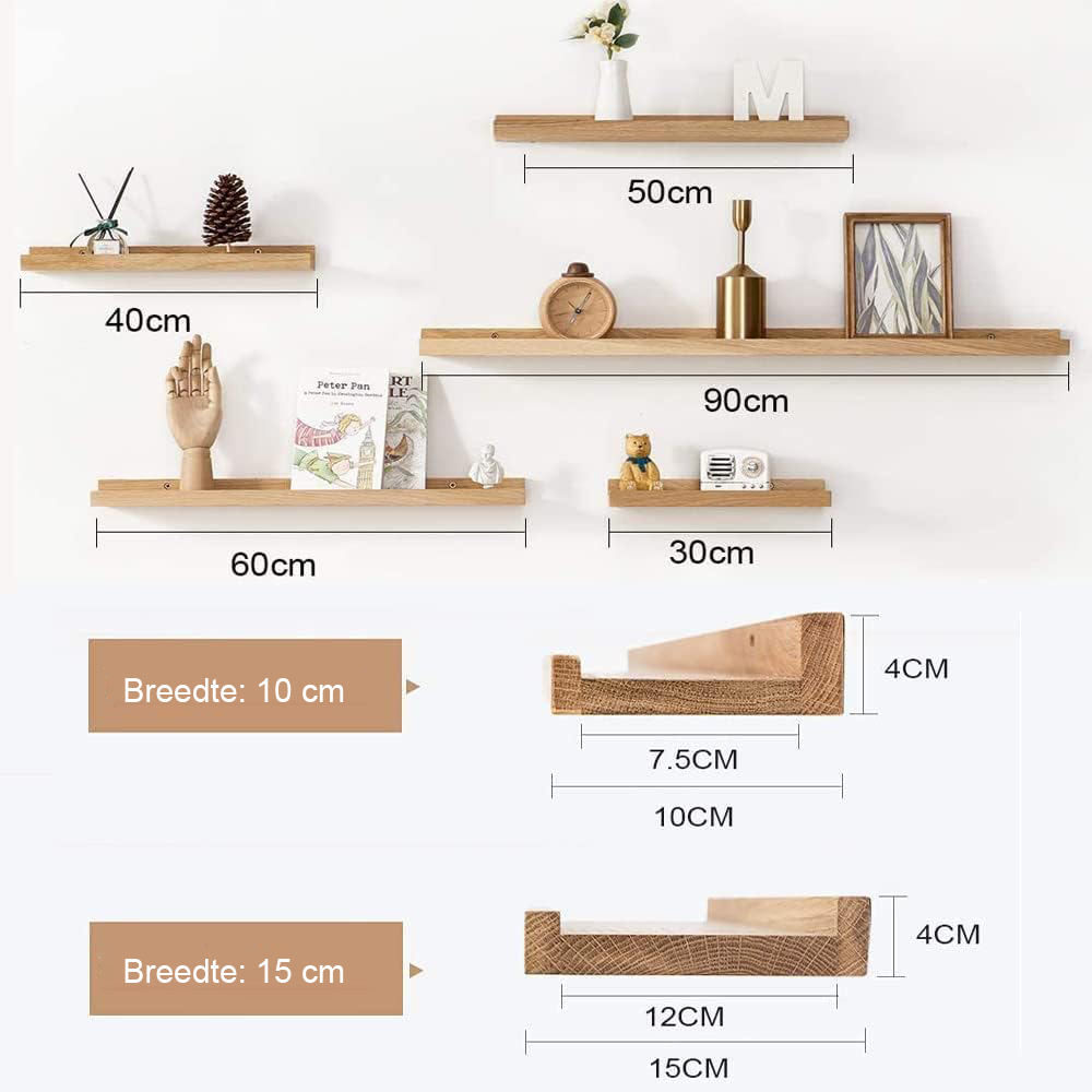 Drijvende Wandplank 90 cm - Zwevende Plank voor Badkamer en Slaapkamer - Wandopbergruimte - 90 x 10 cm