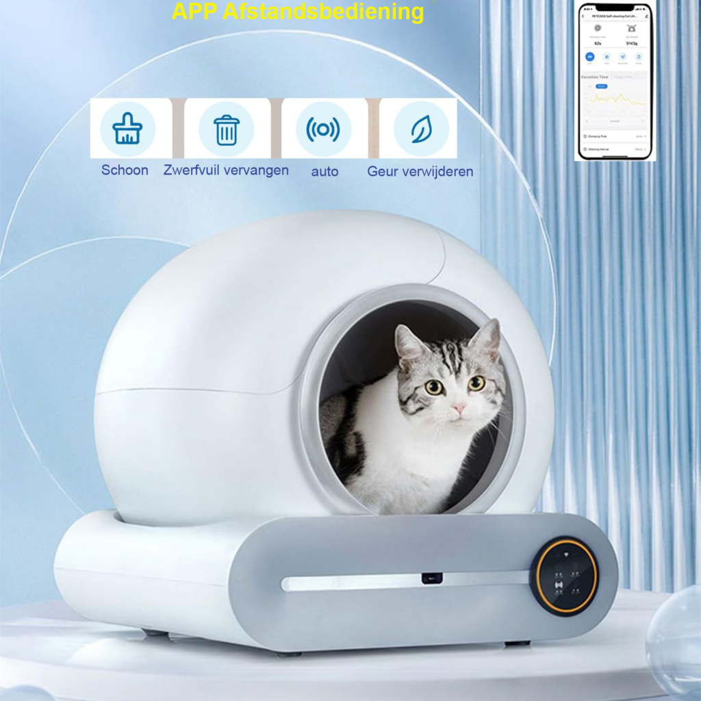 Automatische Kattenbak - Zelfreinigende Kattenbak met App - Elektrische Kattenbak met Zeefsysteem - 65 Liter