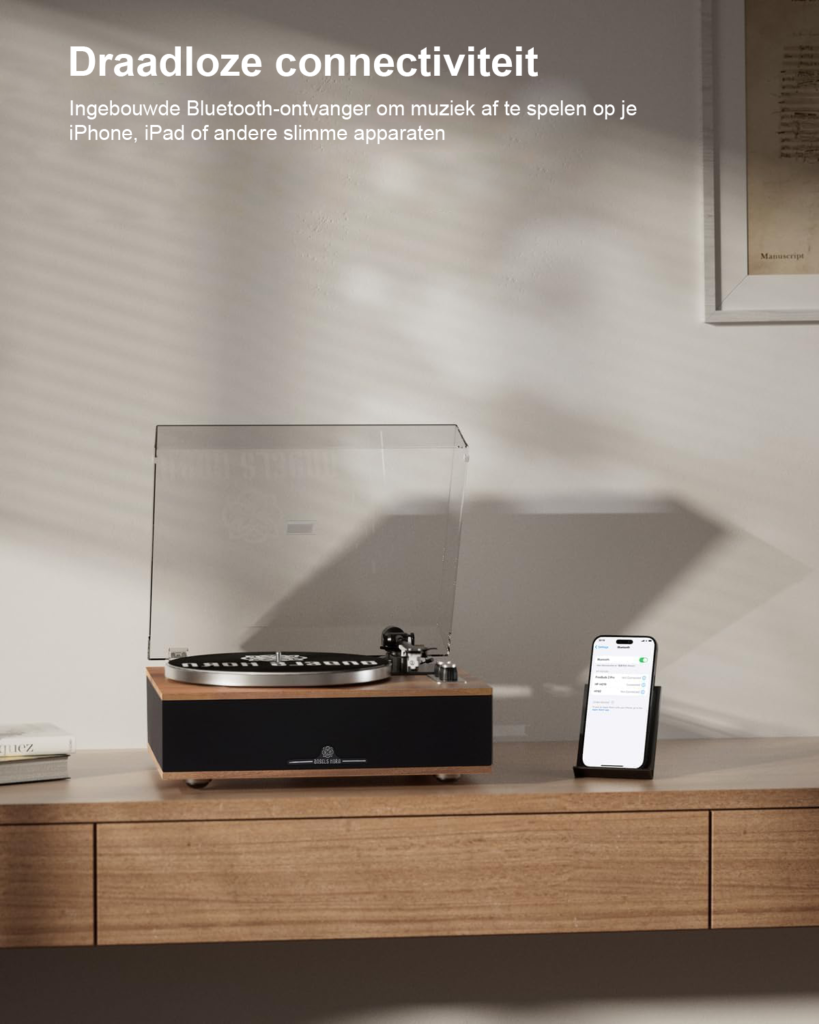 Retro platenspeler met hoorn, Bluetooth en HiFi speakers 33/45 RPM