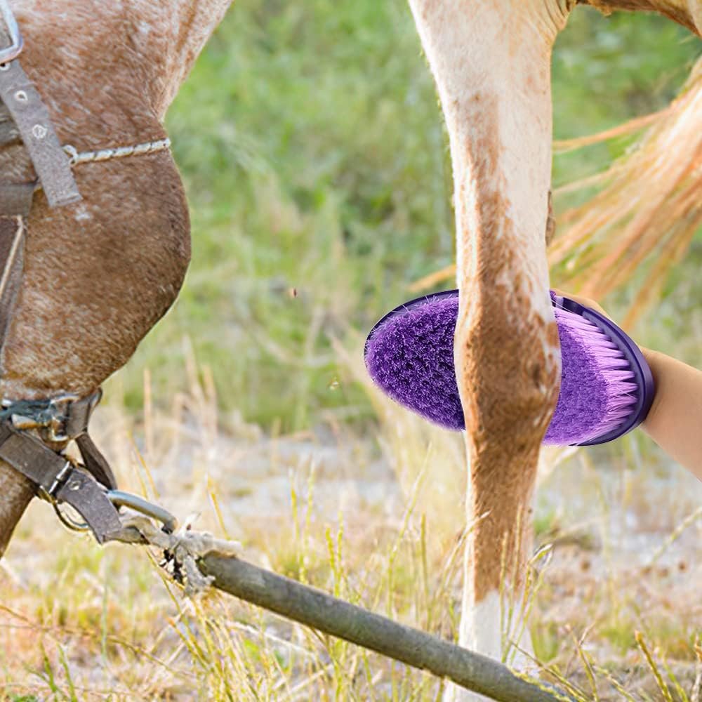 Paardenborstel Zacht - Kardetsche Wortelborstel voor Paarden en Huisdieren - Flexibele Reinigingsborstel met Verstelbare Handriem - Paars