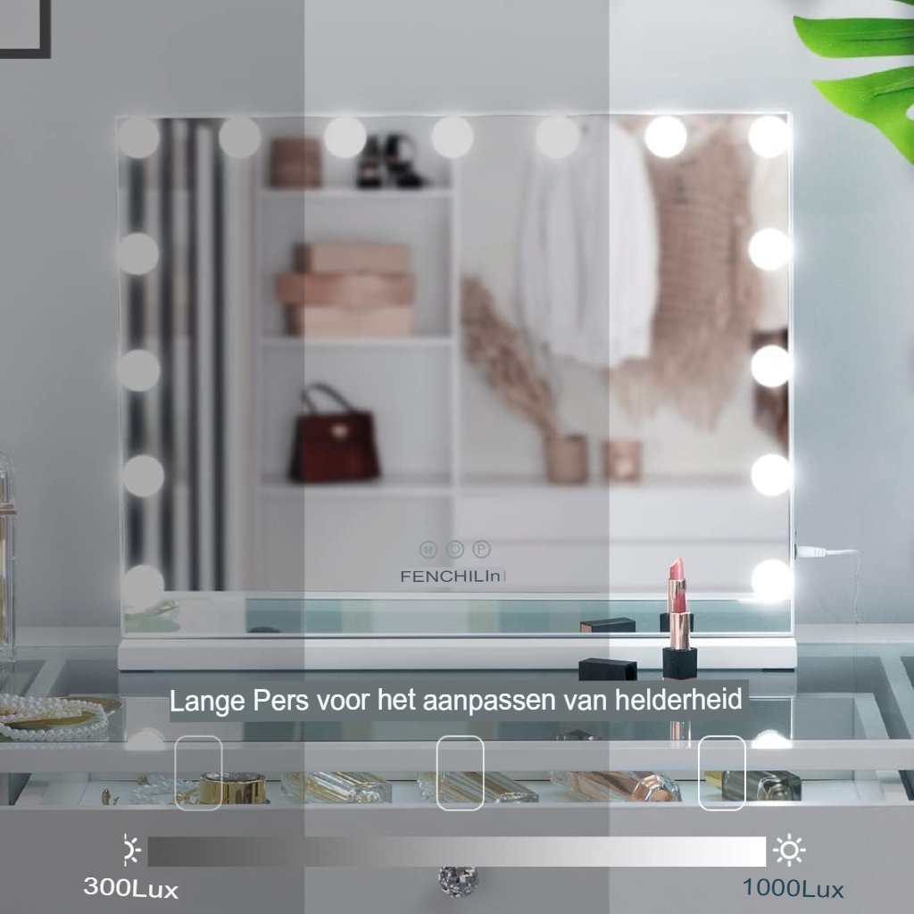 Make-upspiegel met verlichting en USB-oplaadfunctie in Hollywood-stijl