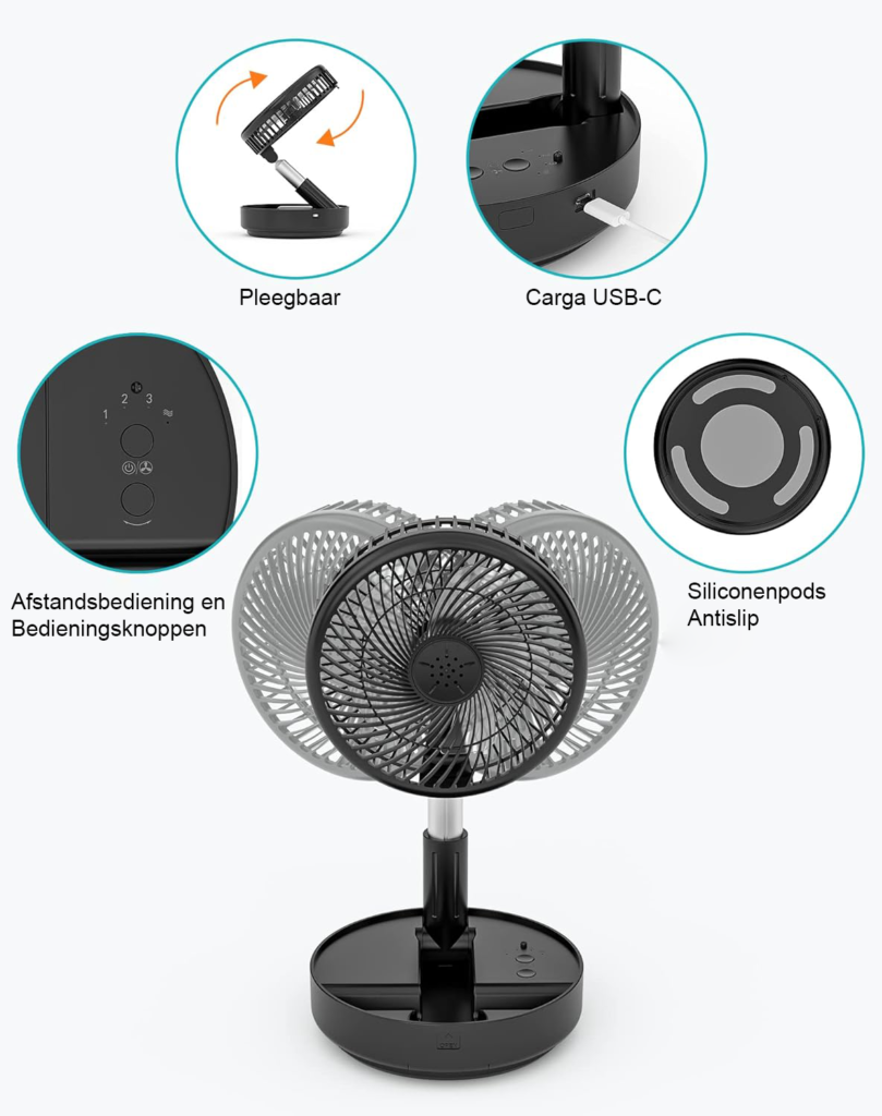 Tafelventilator met Afstandsbediening - USB Ventilator voor Verfrissende Luchtstroom - Draagbaar en Stil - Oscillerend Design