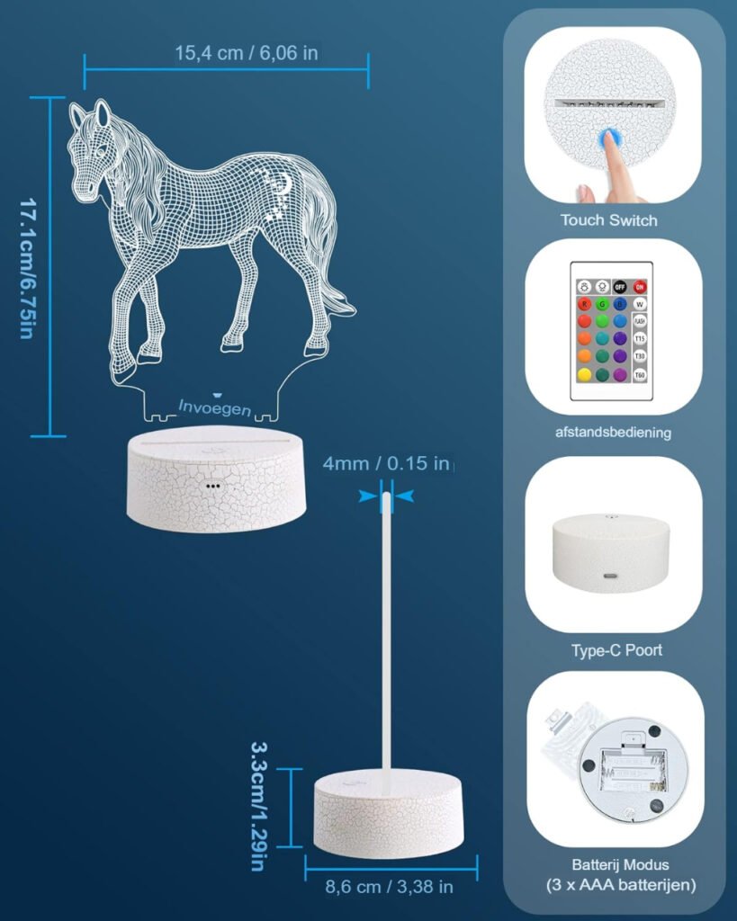 3D Illusie Nachtlamp Paardenmotief - LED Nachtlamp met Afstandsbediening en Kleurverandering - Slaapkamerdecoratie voor Sfeer en Ontspanning