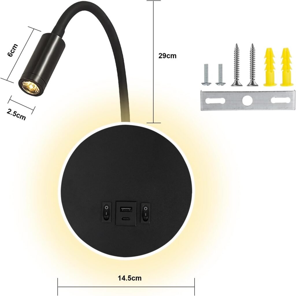 LED Wandlamp - Leeslamp en Bedlamp - Verstelbare Spotlight - Warm Licht 3000K - 12W, 3W/9W Verlichting - Zwart