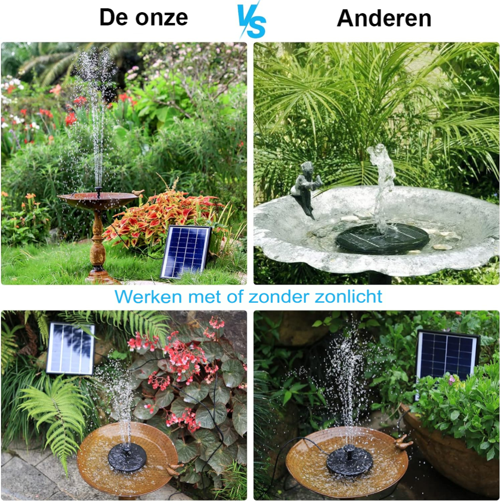 Zonnefontein Drijvend - Solar Waterfontein voor Vijver - Draadloze Vijverdecoratie - Variabele Fonteinhoogte