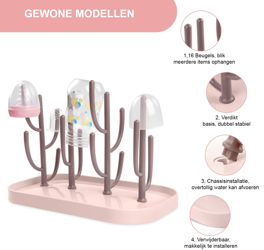 Babyflessendroger met ruimtebesparend droogrek en lekbak