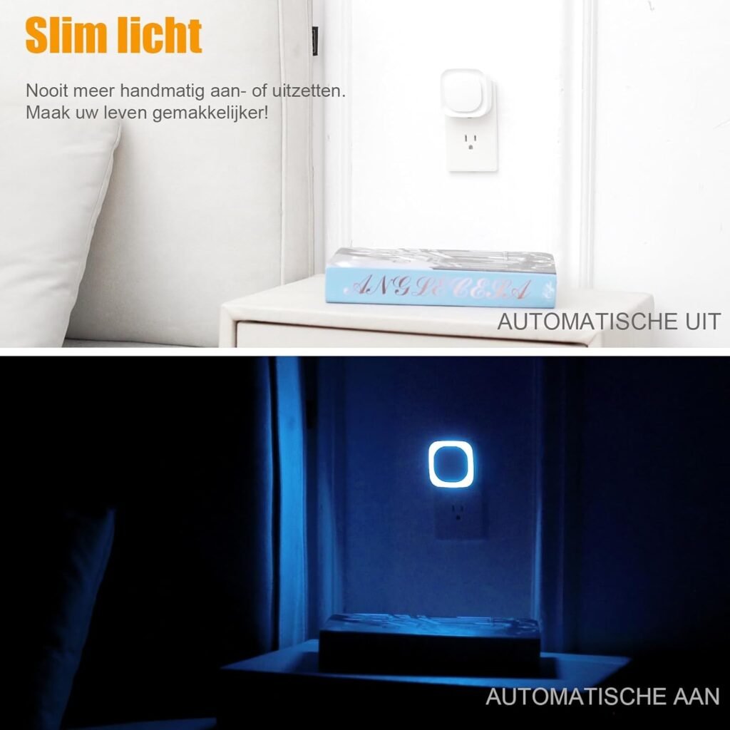 Nachtlamp met schemersensor set van 2, automatische aan/uit en instelbare helderheid in blauw (Azure)