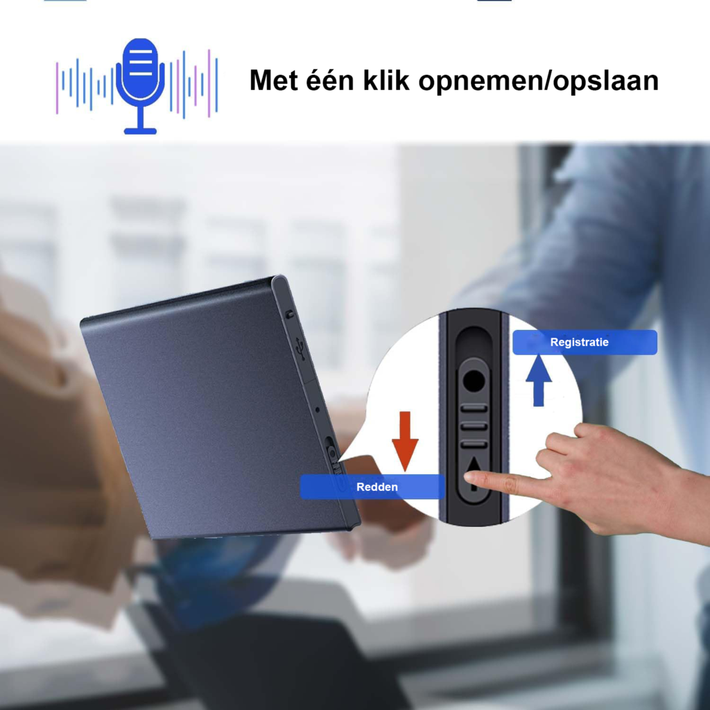 64GB draagbare digitale dictafoon met stembediening en 60 uur batterijduur voor colleges en vergaderingen