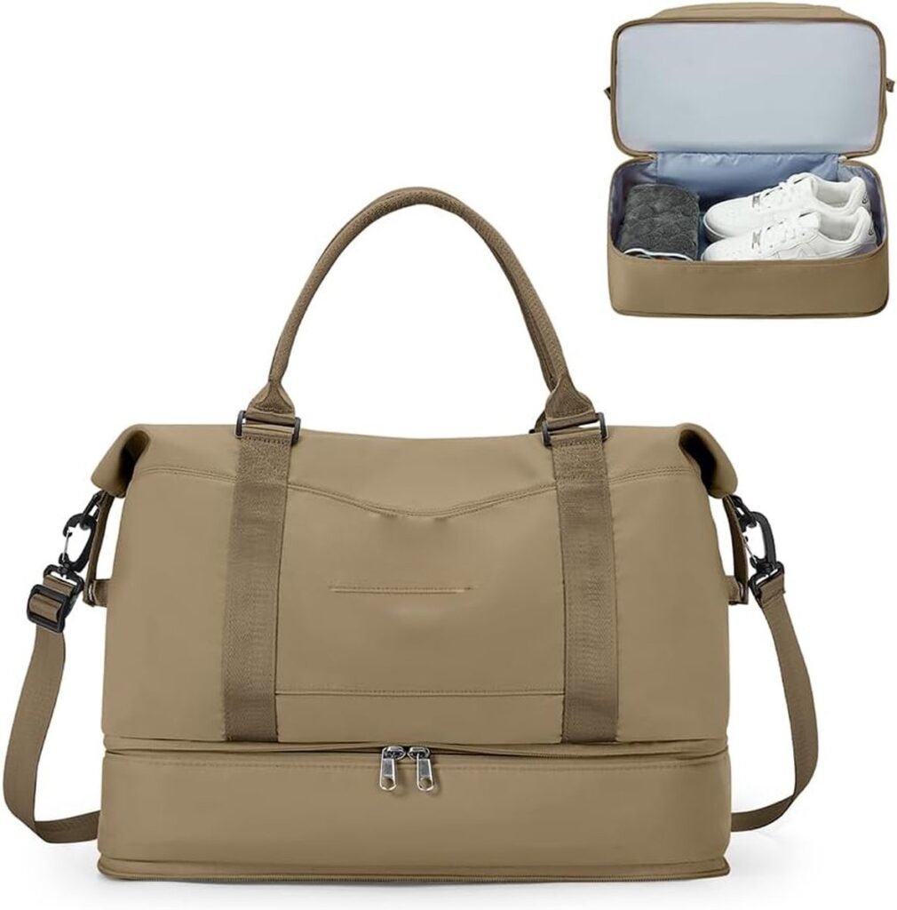 Khaki dames reistas met schoencompartiment, waterdichte weekendtas en handbagage voor Ryanair en easyJet