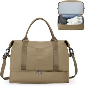 Reistas Dames Handbagage – Weekendtas en Sporttas – Waterdichte Reistas met Schoencompartiment – Khaki, Geschikt voor Ryanair en easyJet