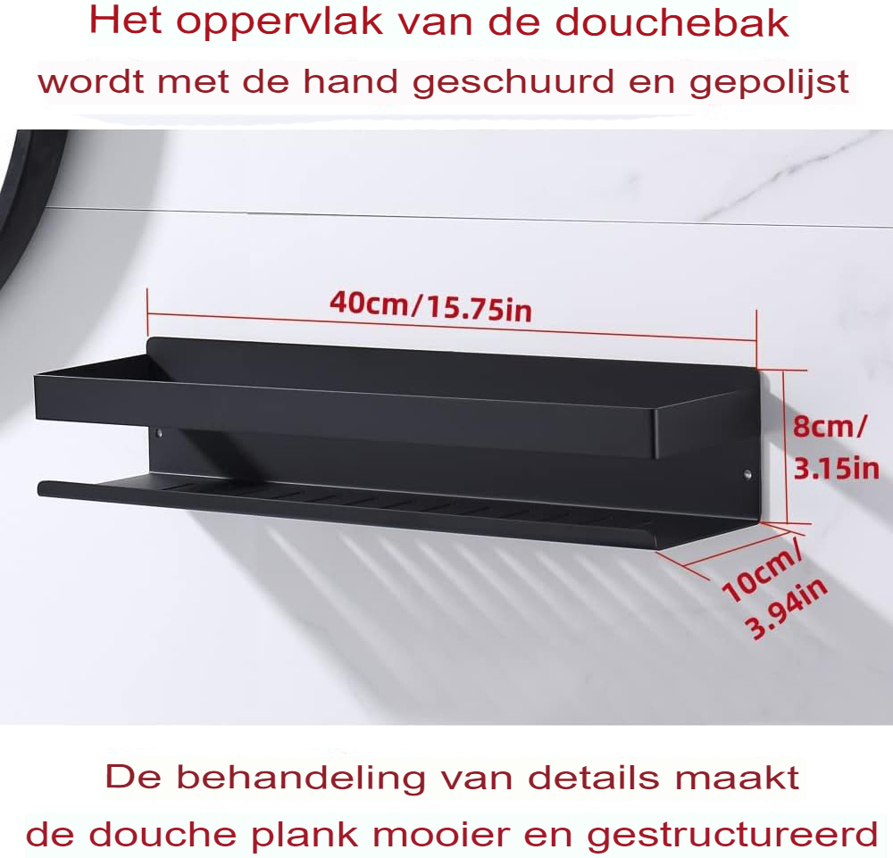 RVS doucheplank wandmontage 40 cm, waterbestendig badkamer planchet