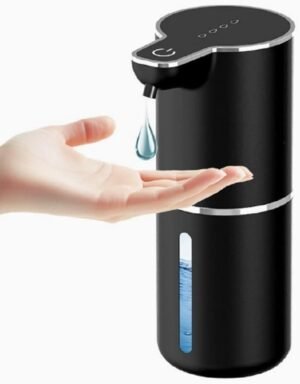 Automatische zwarte zeepdispenser van 380 ml met infraroodsensor, USB-oplaadbaar en geschikt voor wandmontage in badkamer en keuken