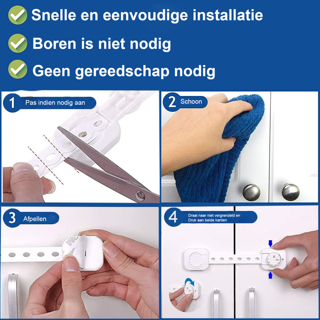 Kindersloten set zelfklevend voor kasten, laden en koelkasten zonder boren