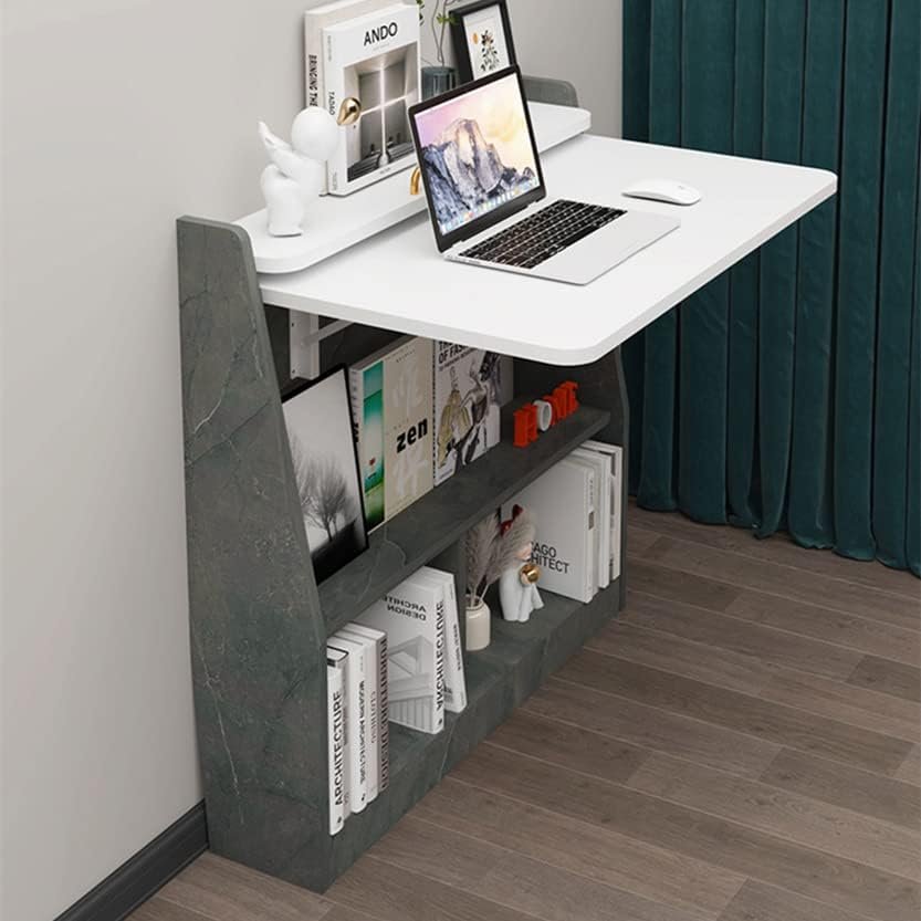 Opvouwbaar wandbureau grijs-wit 78 cm met deurtje, planken en opbergruimte voor de thuiswerkplek