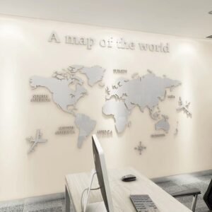 Wereldkaart Muursticker 180 x 100 cm – Decoratieve Wanddecoratie – Gedetailleerde Wereldkaart met Landen en Continenten – Multicolor