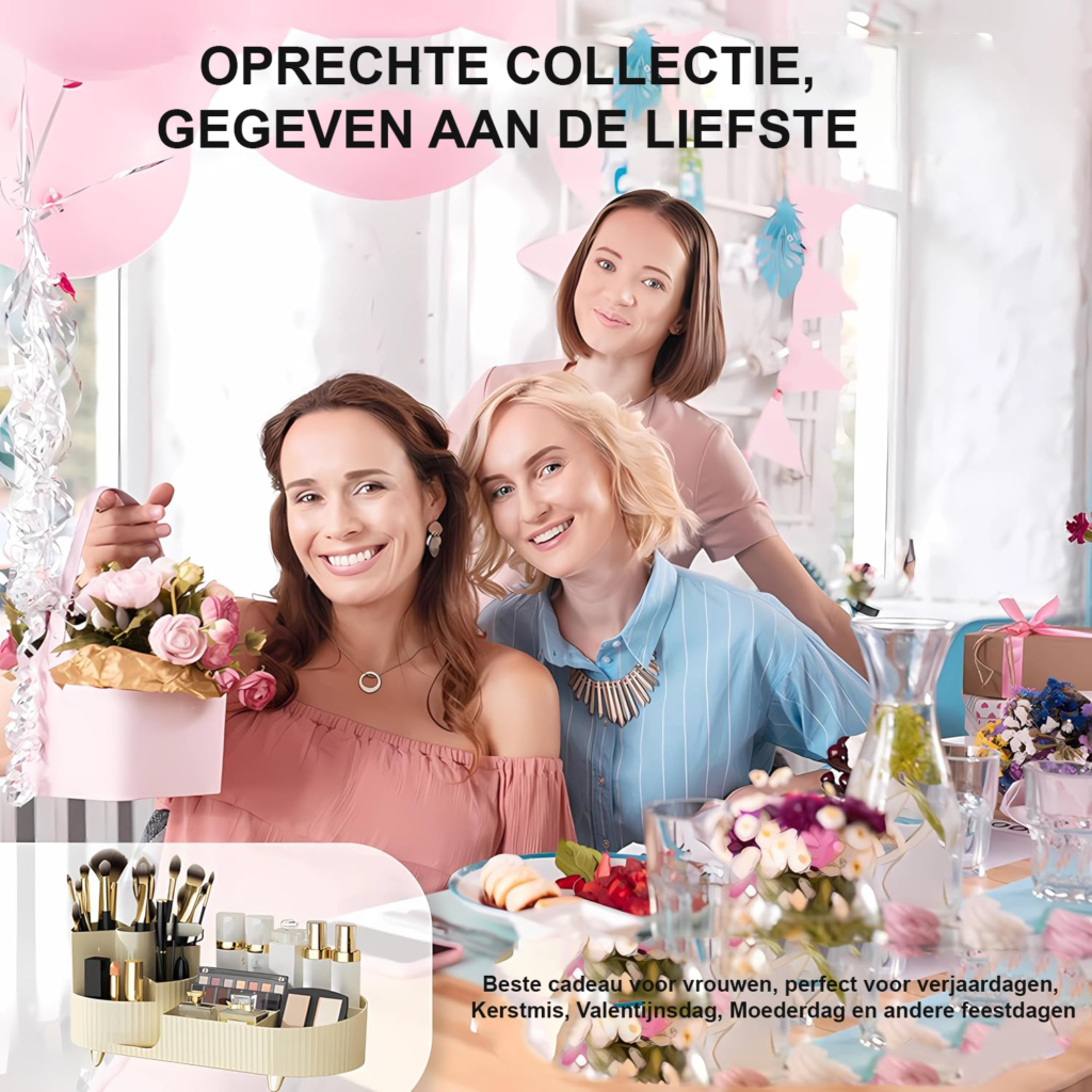 Make-up Organizer met 360° Rotatie - 2-in-1 Cosmetica Opberger - Make-up en Skincare Organiser met Compartimenten - Beige